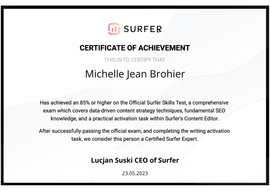 SurferSEO - Certified Surfer Expert Certification